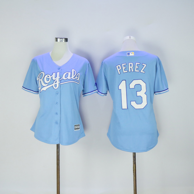 Women Kansas City Royals 13 Perez Light Blue MLB Jerseys